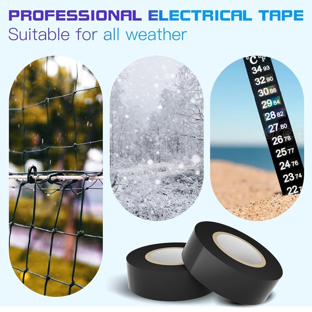 9 Rolls Coloured Electrical Tape - Professional White Black Red Multicolor