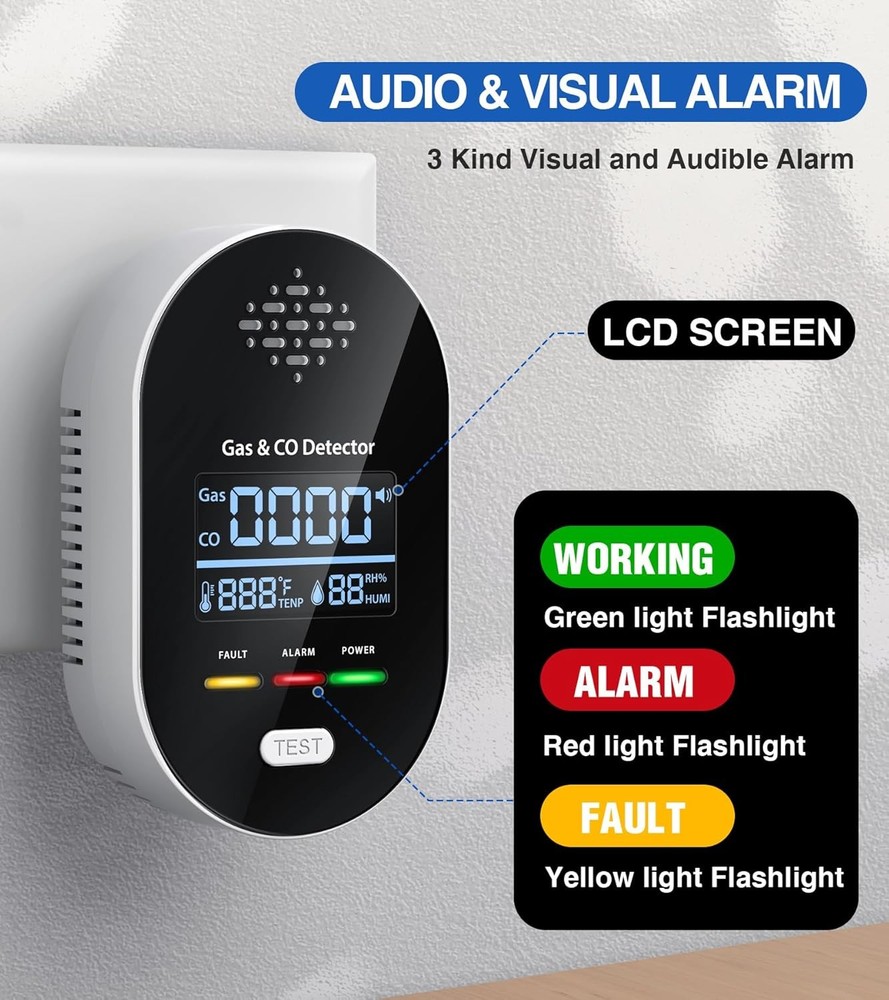 Carbon Monoxide Detector Warning Alarm Sensor Temperature Humidity Display Plug