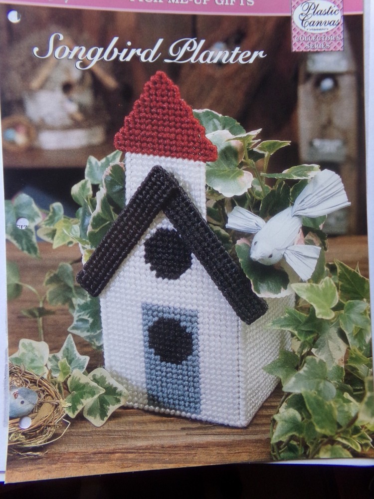 Song Bird Planter;  (#801) Vintage Plastic Canvas pattern