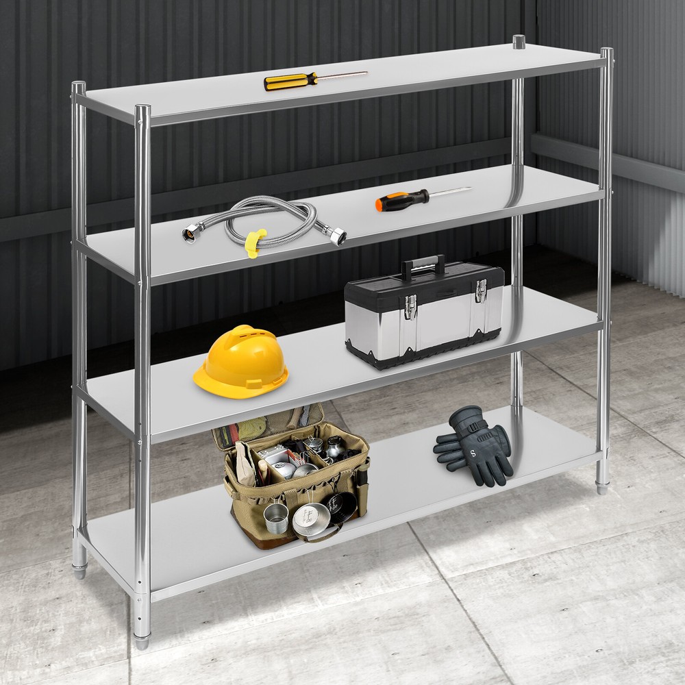 4 Tier Adjustable Shelf Storage, Stainless Steel Heavy Duty Shelving Silver