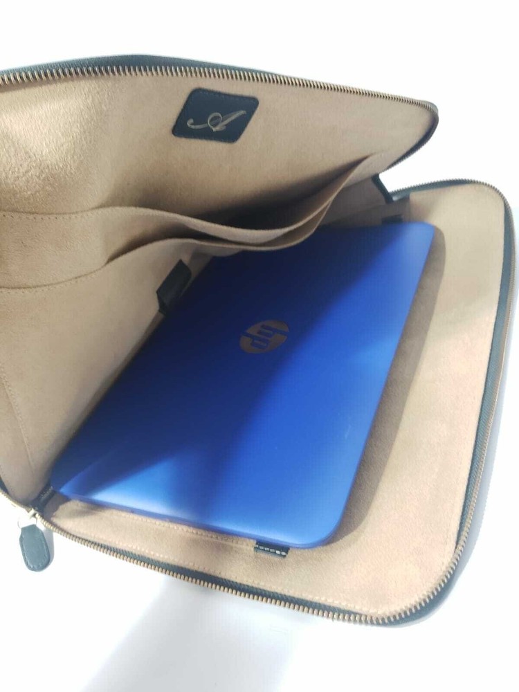 Leather Zippered Portfolio Document Case File Holder Organizer Bag