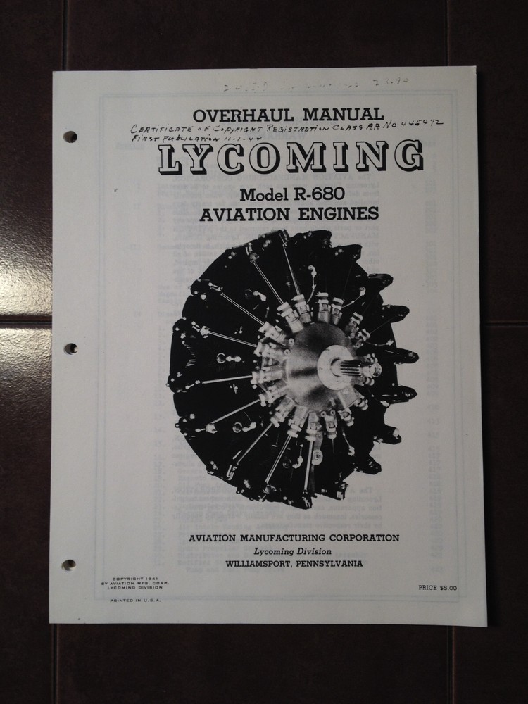 1941 Lycoming R-680 Series Engine Overhaul Manual