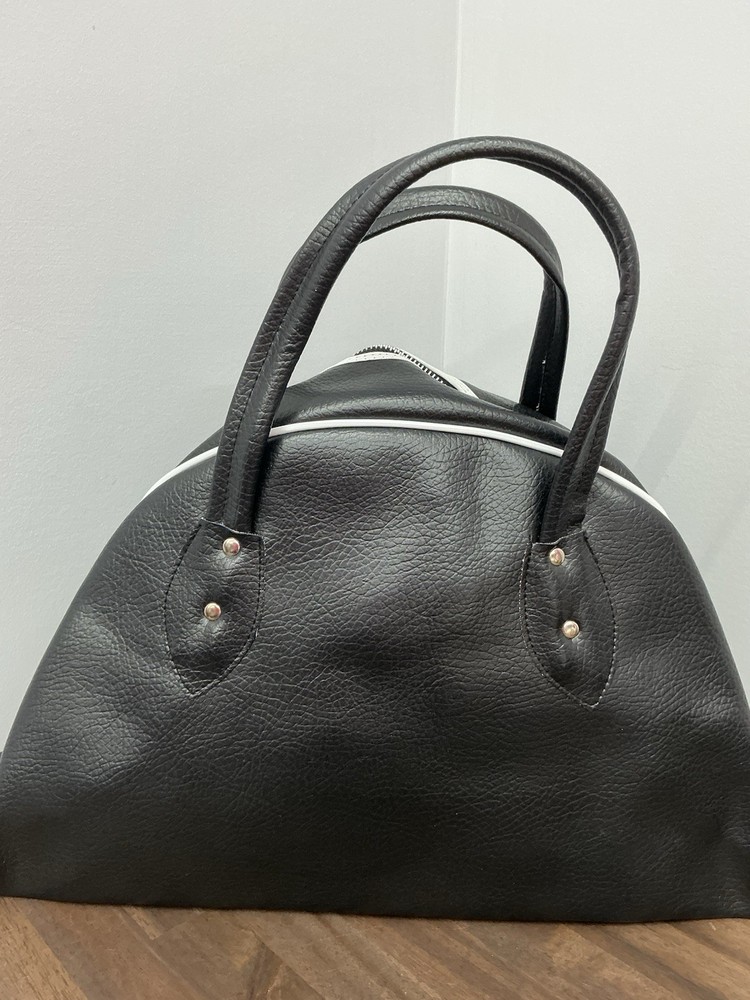 Black Leather Vintage-Inspired Bowling Bag