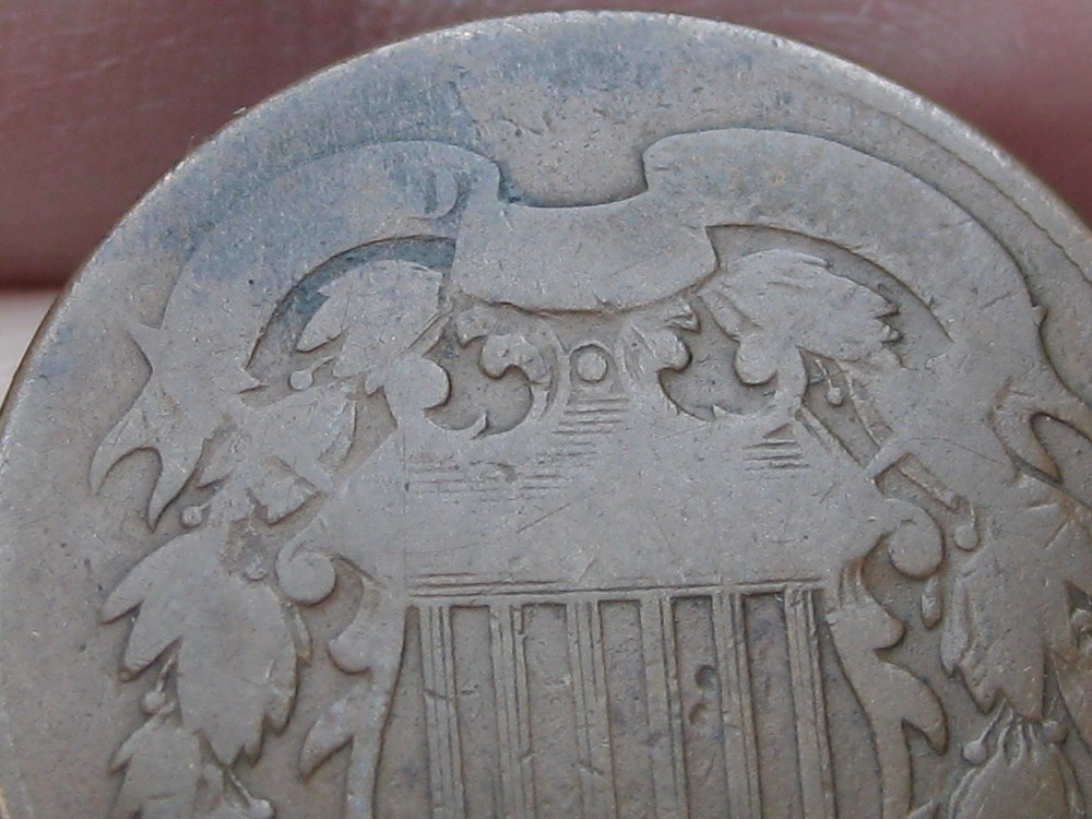 1865 Two 2 Cent Piece- Plain 5, Chocolate Brown, Good Details