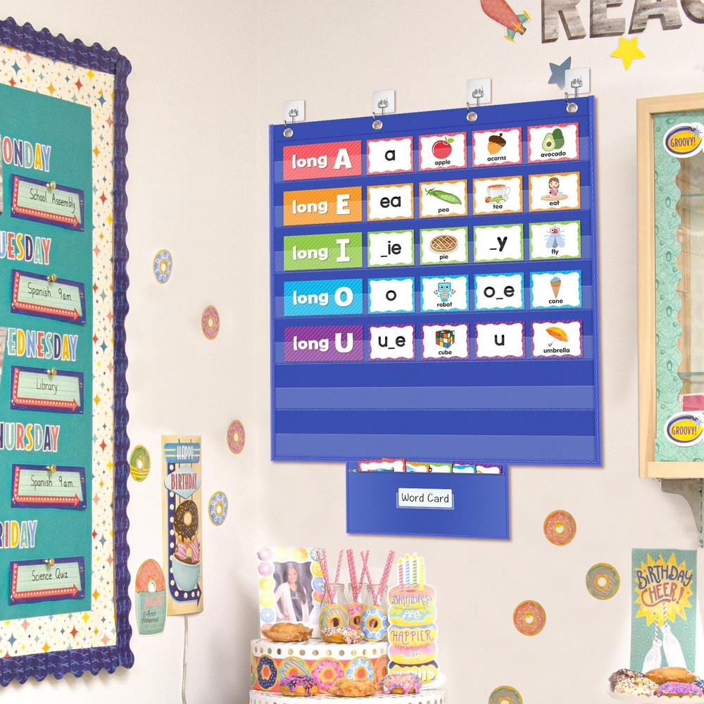 Standard Pocket Chart for Classroom Clear 7 Pockets Words Chart with Extra Zi...
