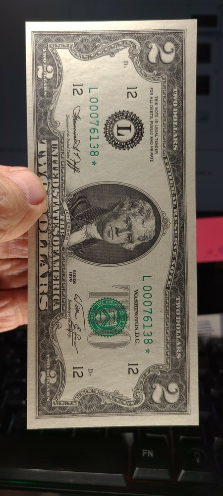 1976 $2 FRN Error, low serial #, star note L 00076138*