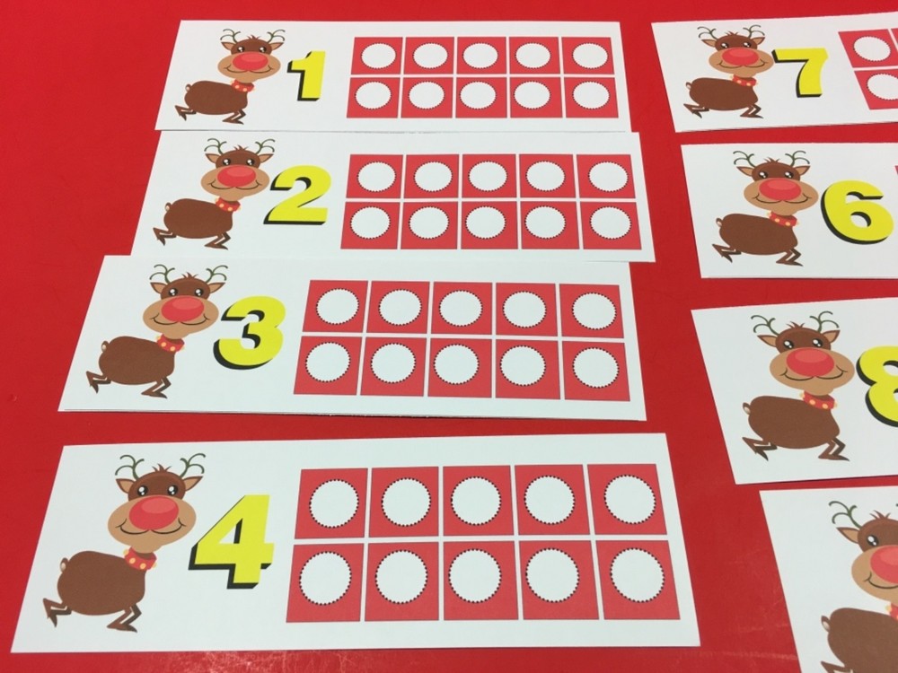 Christmas - Red Noesd Reindeer Ten-Frames - Laminated Activity Set - Teaching
