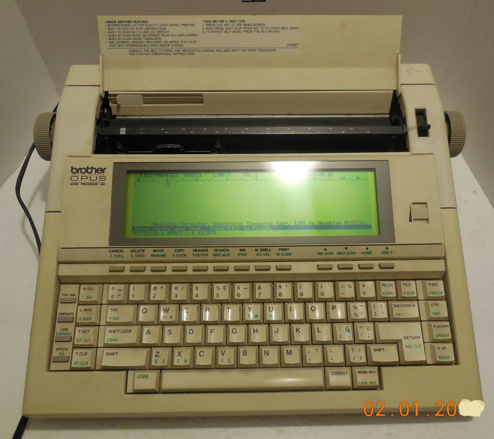 Brother Opus 490 Model WP-490 Electric Typewriter with Cover Word Processor VHTF