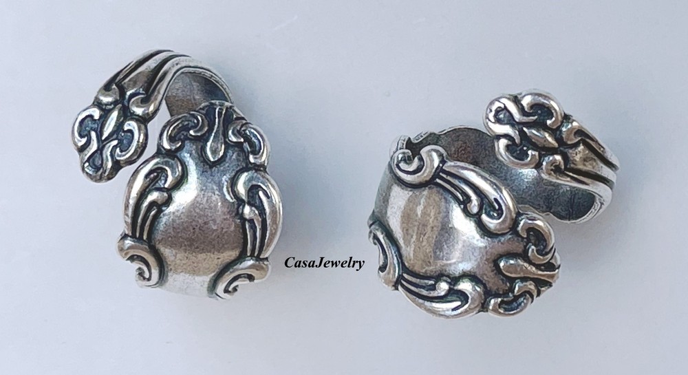 #4232 ANTIQUED .925 STERLING SILVER PLATED ADJUSTABLE SPOON RING - 1pc