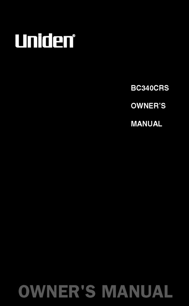 Uniden BC340CRS Instructions Operating Manual User Guide COIL BOUND