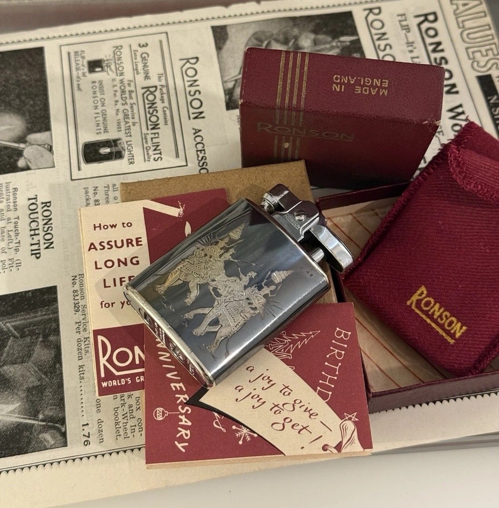 Ronson Siam Dancing Figures Sterling silver Niello lighter