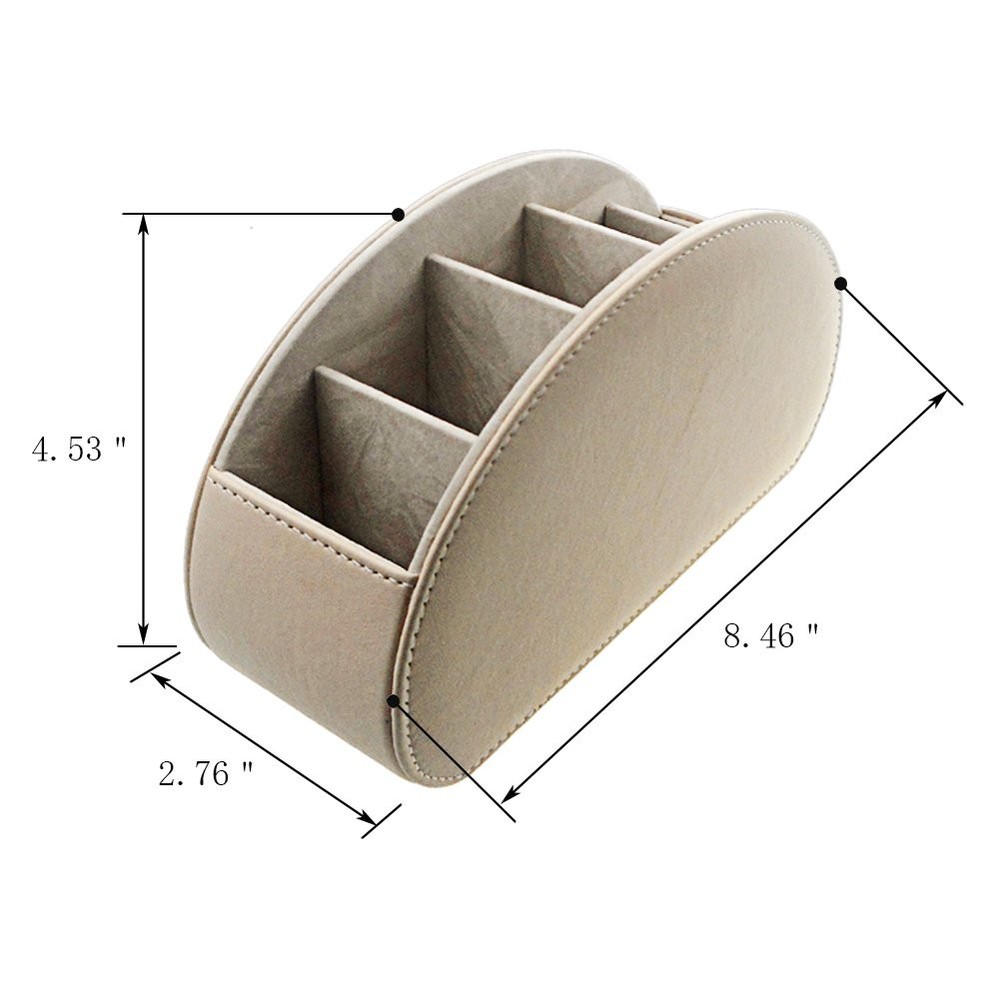 Beige Leather 5 Compartment Remote Control Holder Desk Storage Organizer Caddy