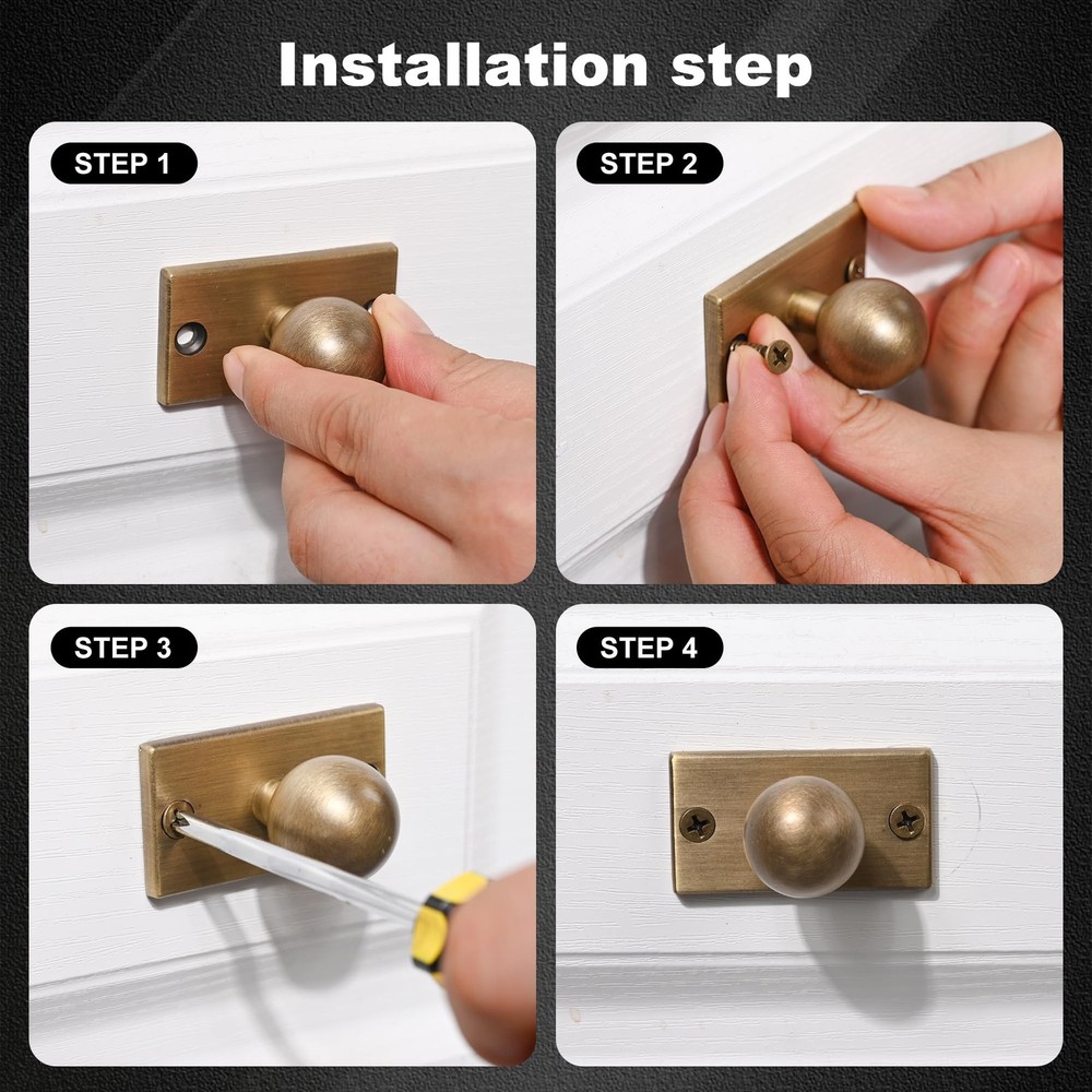 Solid Brass Cabinet Knob with Backplate 5 Pack- Antique Brass Drawer Pulls an...