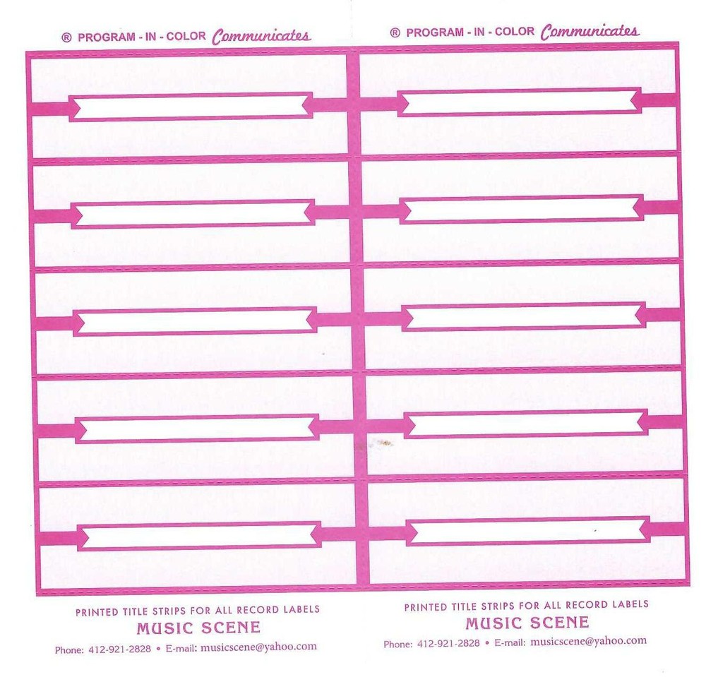 Juke Box Title Strips Purple / Pink On White Paper