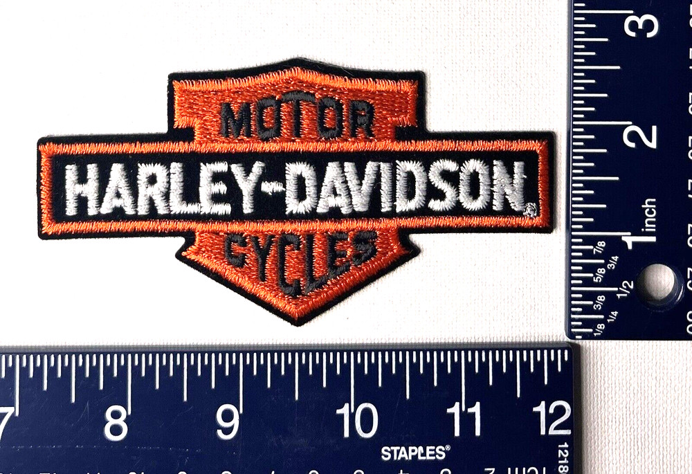 Authentic Vintage Harley-Davidson Patch Emblem Orange Black Bar & Shield medium