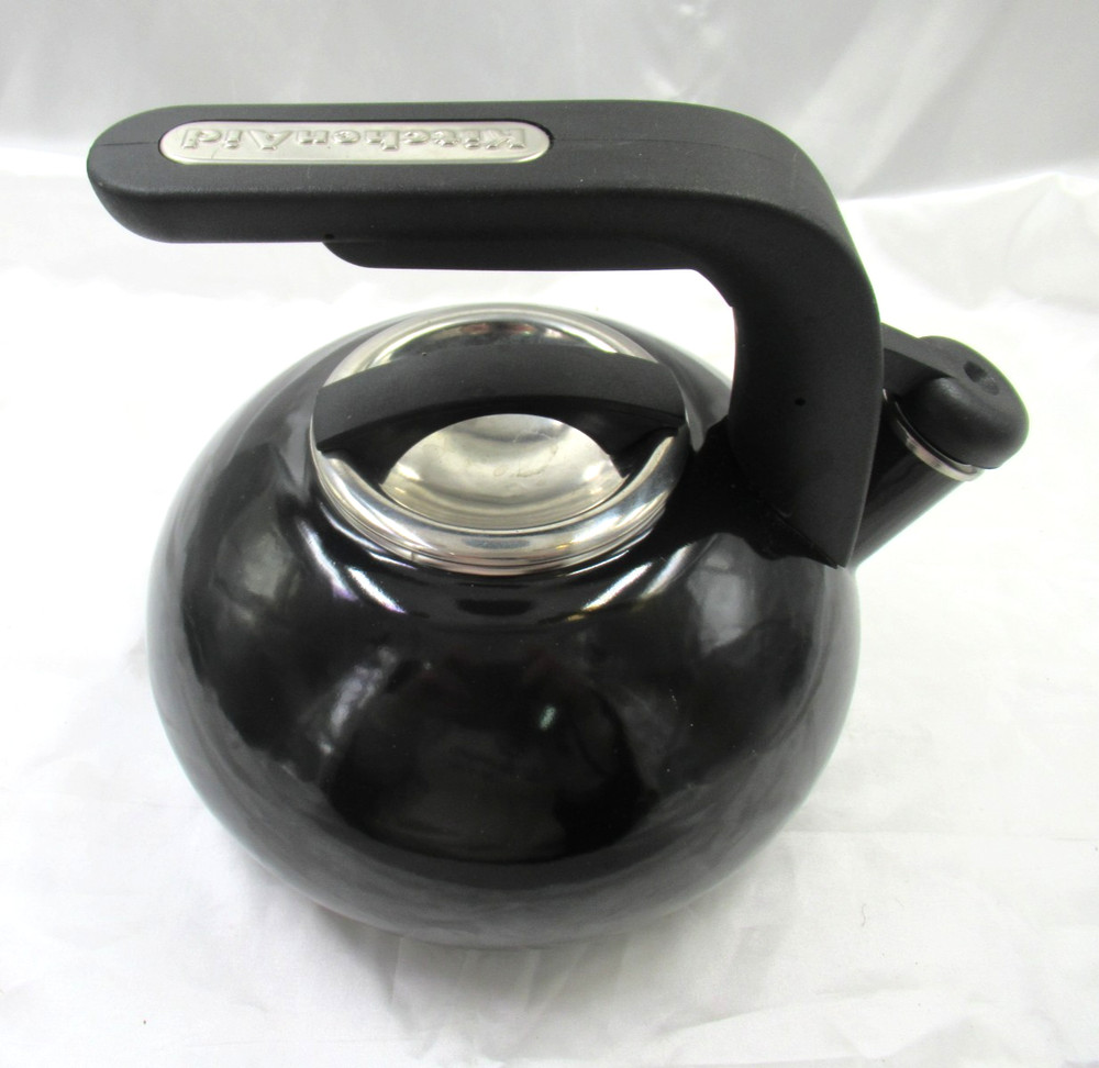 KitchenAid Black Whistling Tea Kettle Enamel Stainless Steel Ergonomic Handle