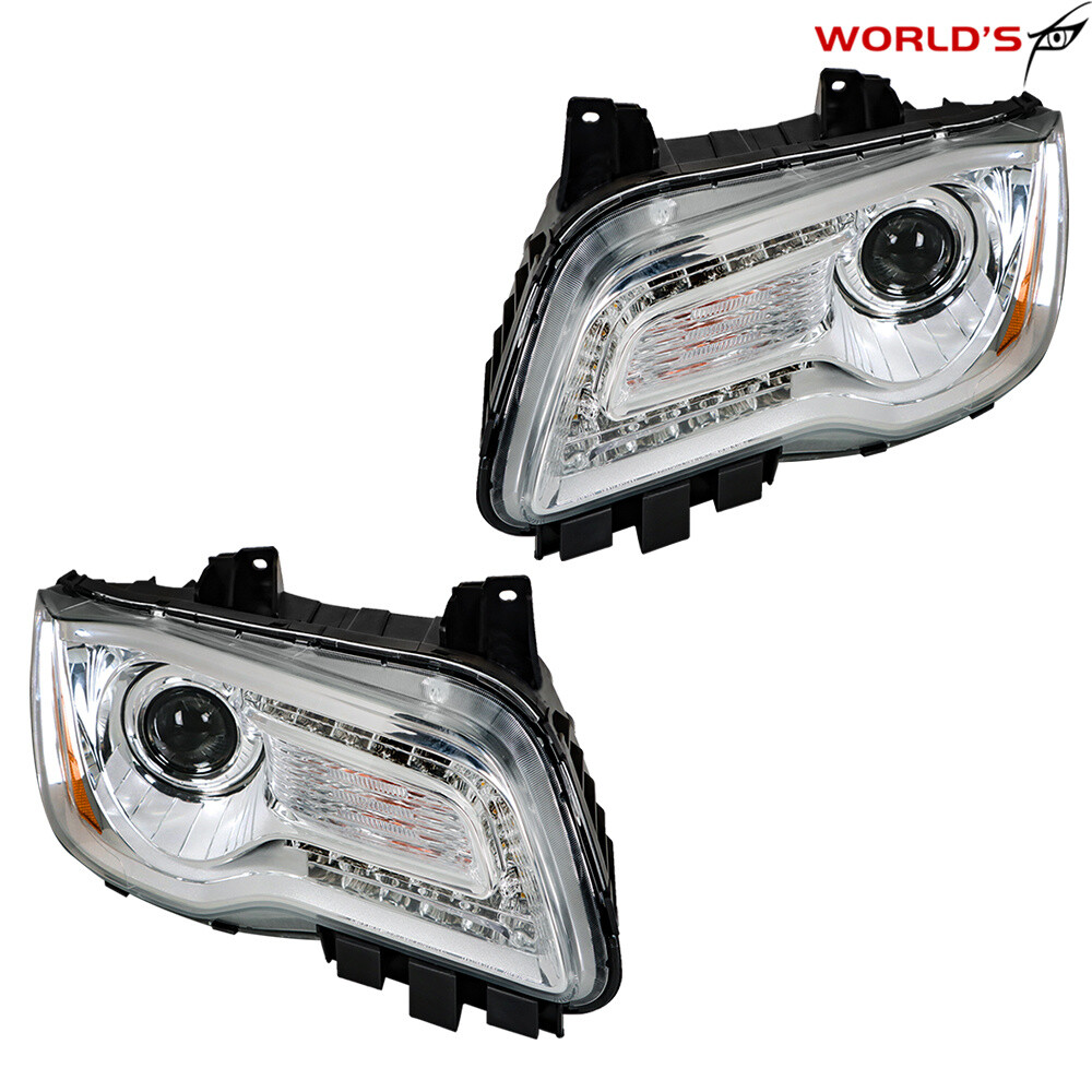 Headlight Set For Chrysler 300 2011-2014 Driver + Passenger Side Halogen Chrome