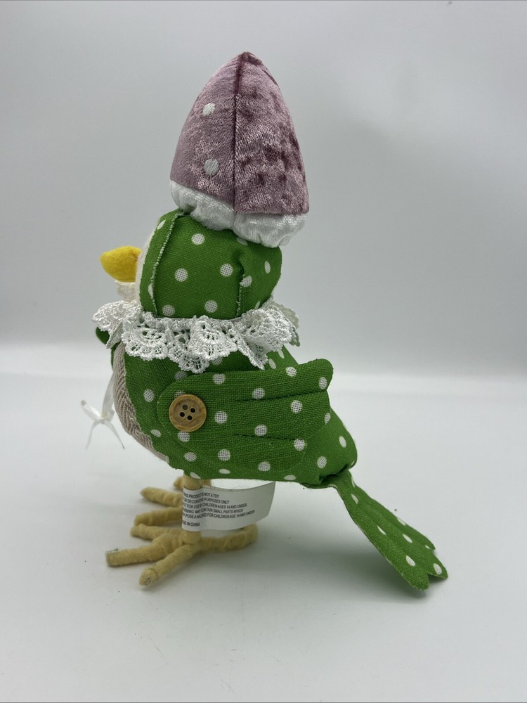 Featherly Friends Fabric Bird Green Polka Dots Easter Decor