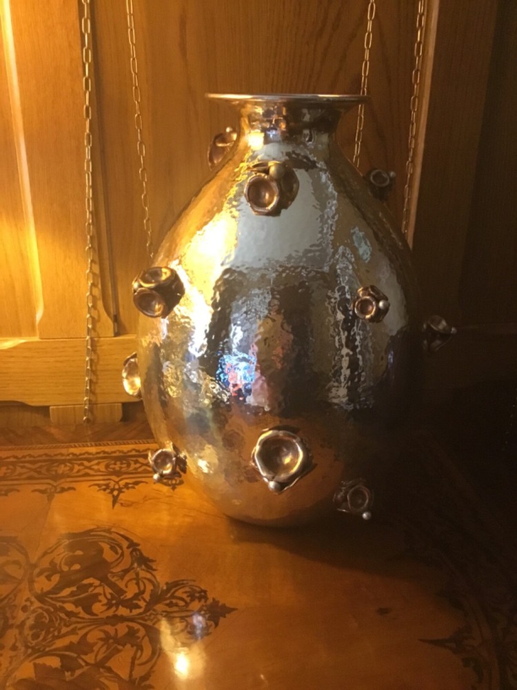solid silver italian 1930 art deco vase, mixed metals probably GENAZZI unsigned