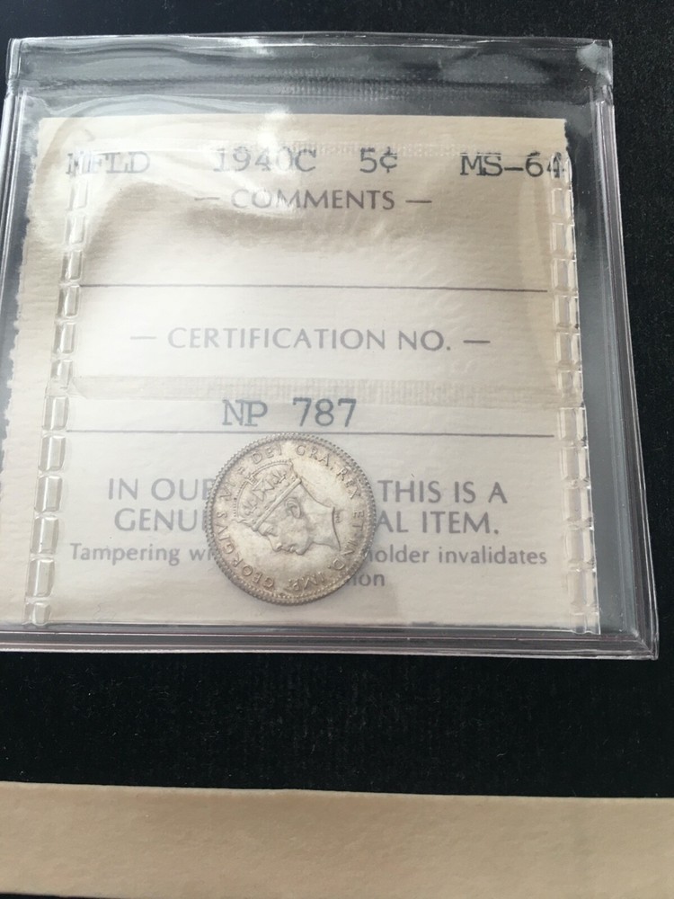 1940C  ICCS Graded, Newfoundland Five Cent, **MS-64**