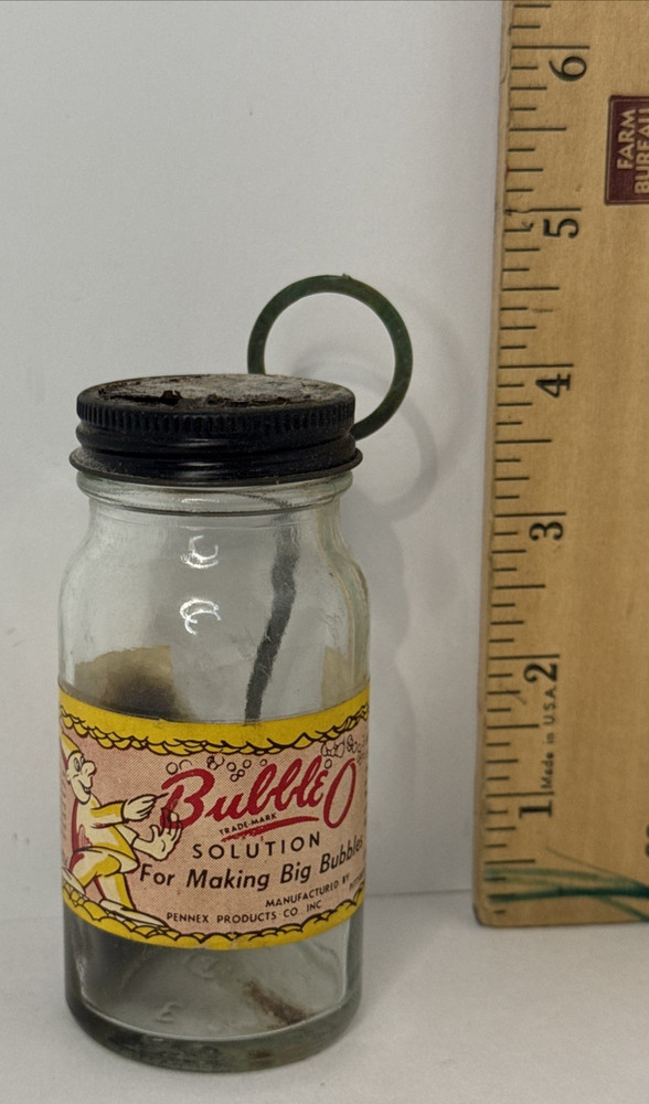 Vintage Bubble O Bubble Making Solution Glass Bottle w/ Plastic Blower