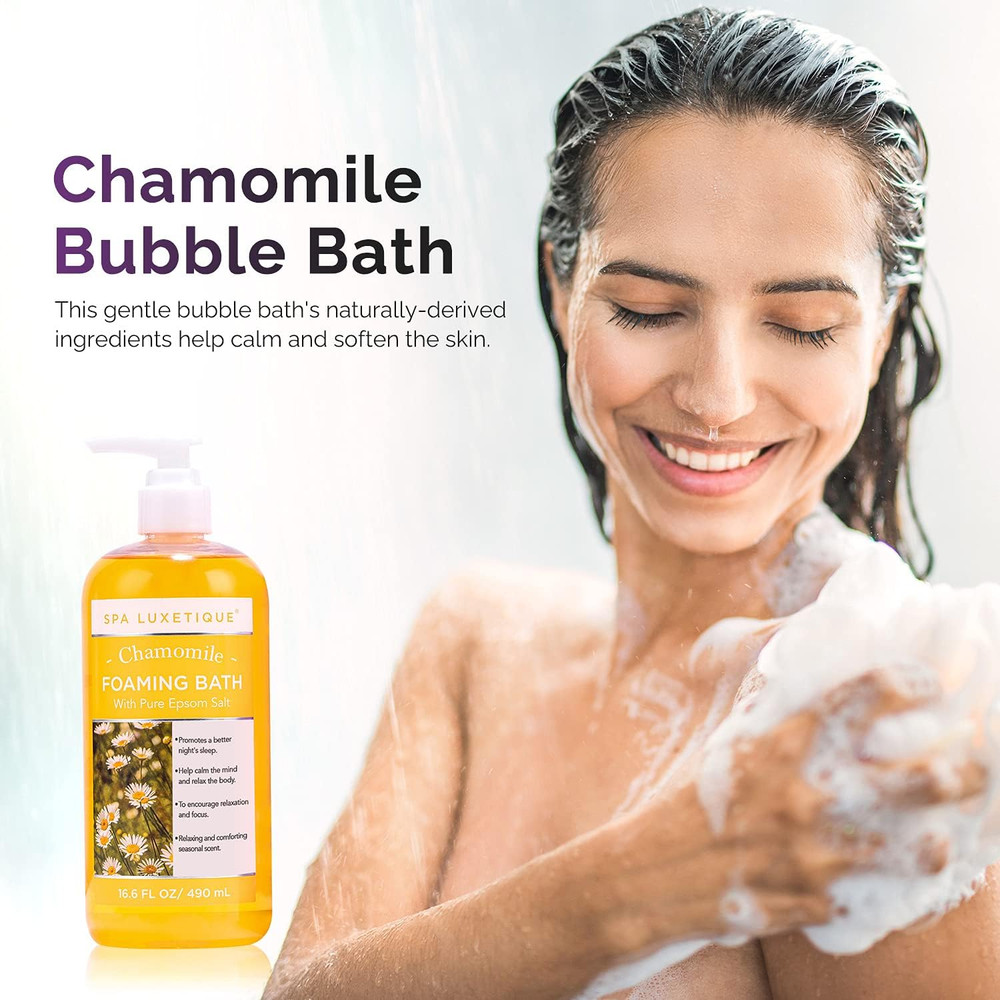Bubble Bath, Foaming Bath with Pure Epsom Salt, Chamomile Rose and Lavender Sce