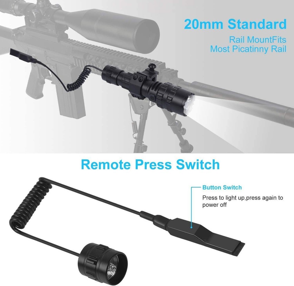 Tactical Flashlight with Picatinny Rails Mount and Pressure Switch,... Fast Ship