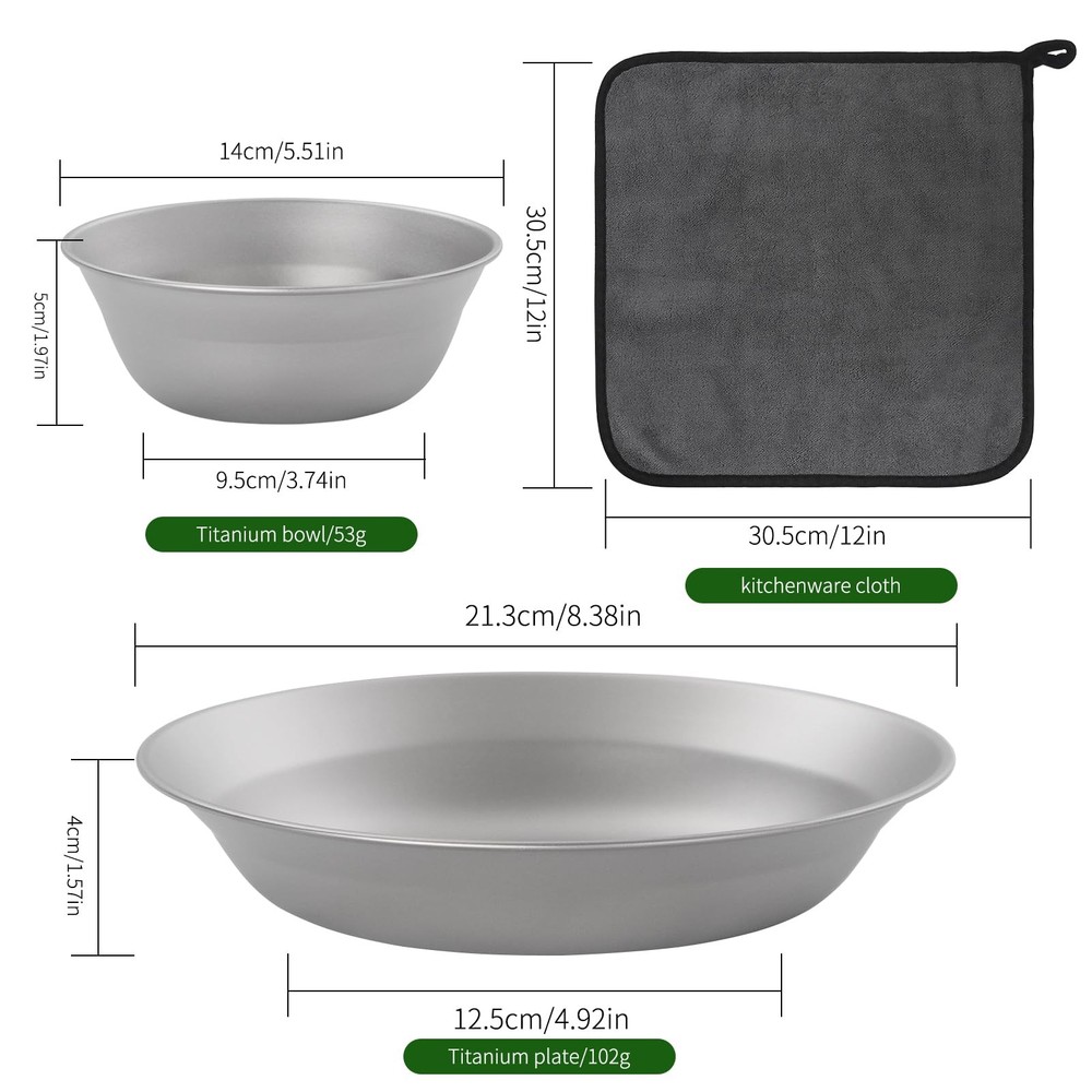 ZING TTI Titanium Tableware Set, 8-Piece Camping Dinnerware Kit, Titanium Bow...