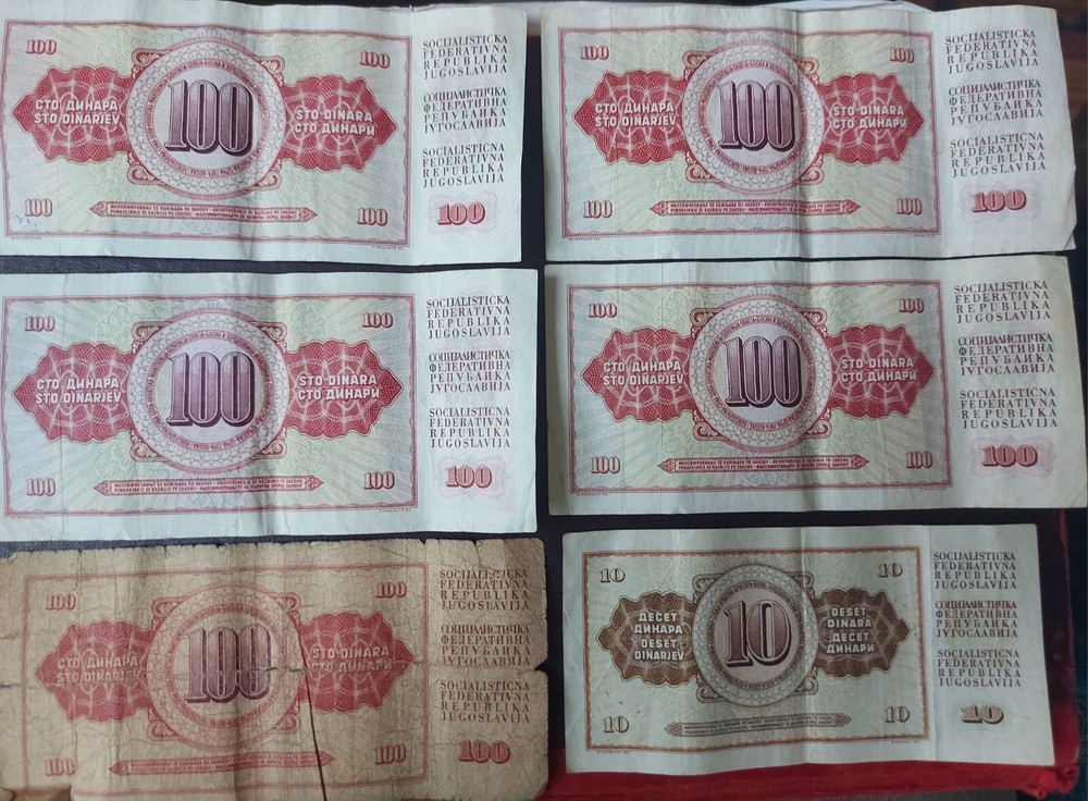 Yugoslavia 5x 100 Dinar Notes 3 dated 1981 2 1978 1 And 10 Dinar Note Dated 1968