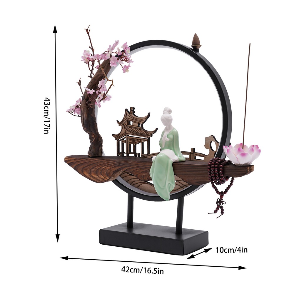 Ceramic Backflow Incense Burner Holder Lotus Waterfall & Incense Cones LED
