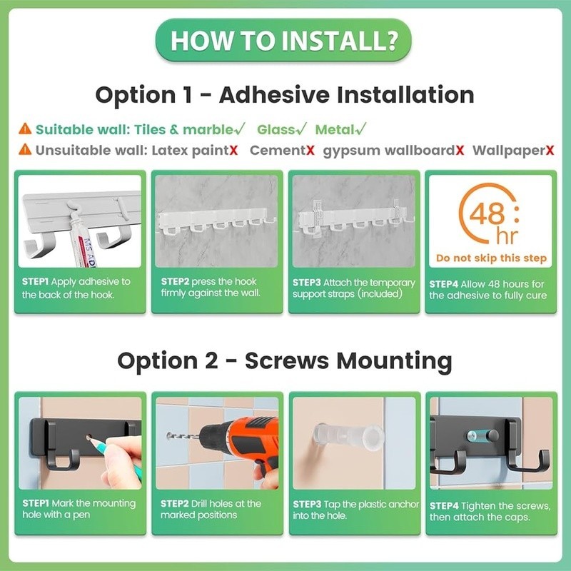 Wall Mount Coat Rack Hooks Space Saving Organizer Heavy Duty Storage Solution US