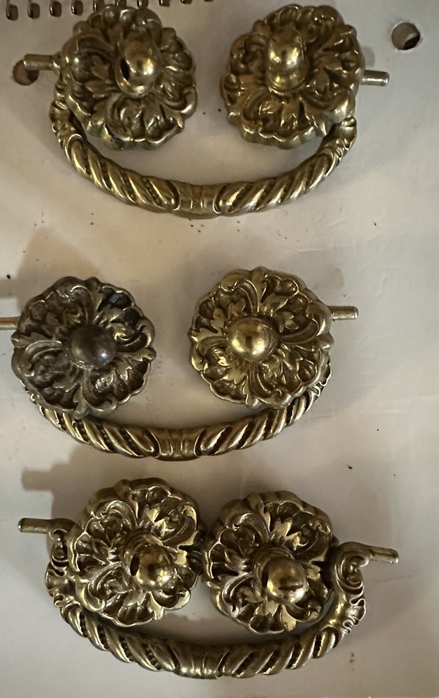 Drawer Pulls Vintage Brass Drop Handle Scroll Rosettes 12 Furniture Refurbish