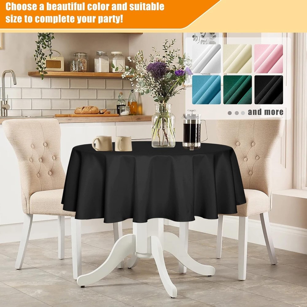 60 Inch Round Black Polyester Tablecloth, washable any occassion