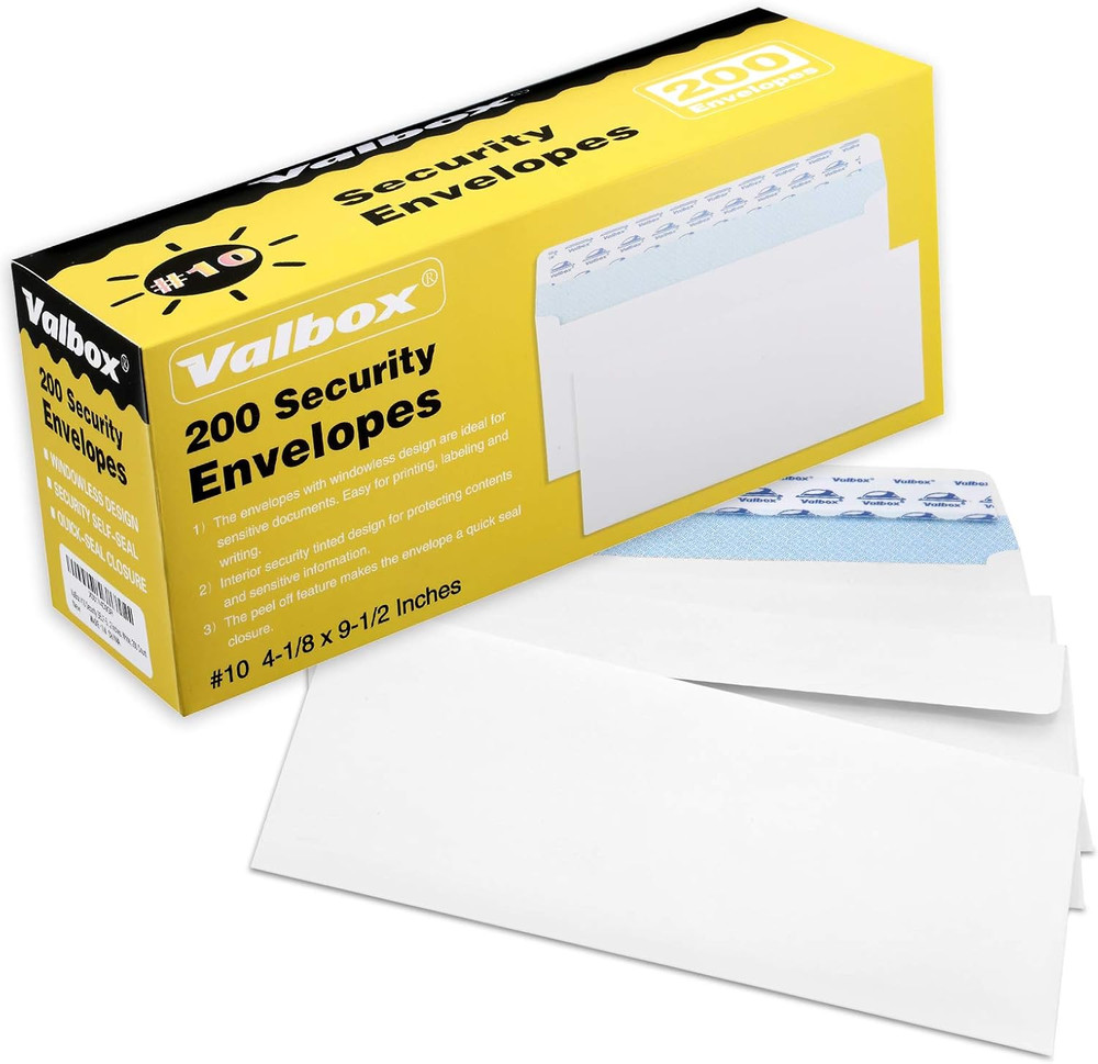 Valbox #10 Security Envelopes Self Seal, No. 10 Windowless Security Tint Pattern