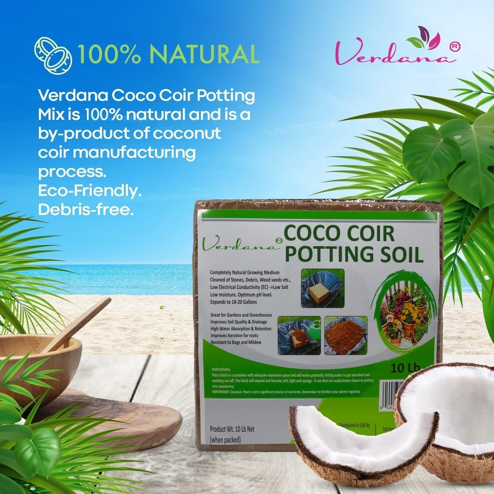 Coco Coir Soil Brick 10 Lb Peat Moss Alternative for Potting