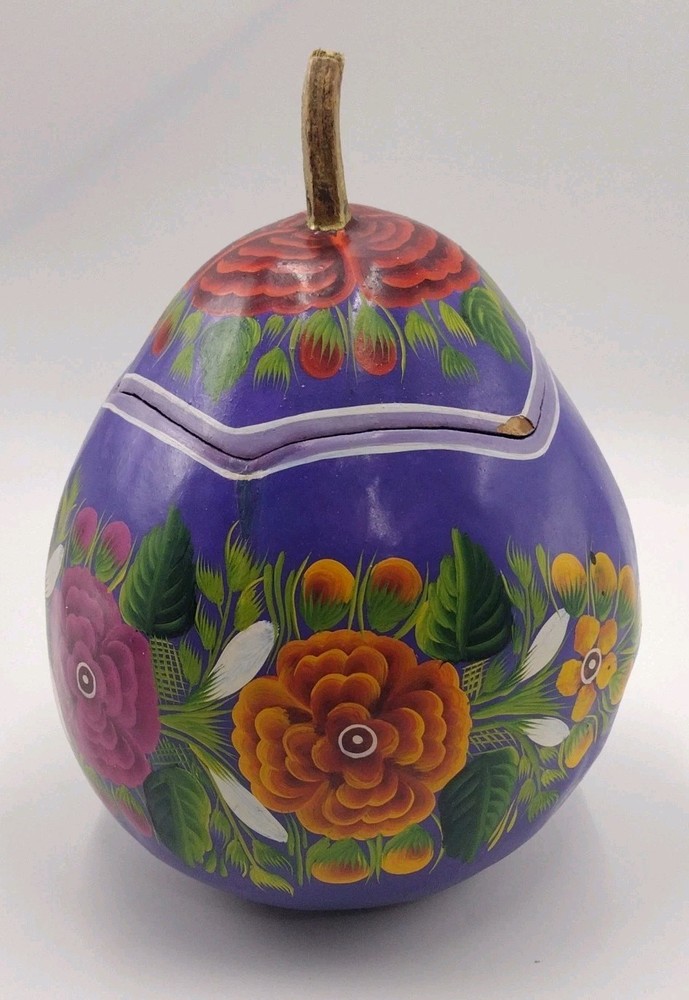 Gourd Hand Painted Floral Pattern Purple with lid Decor