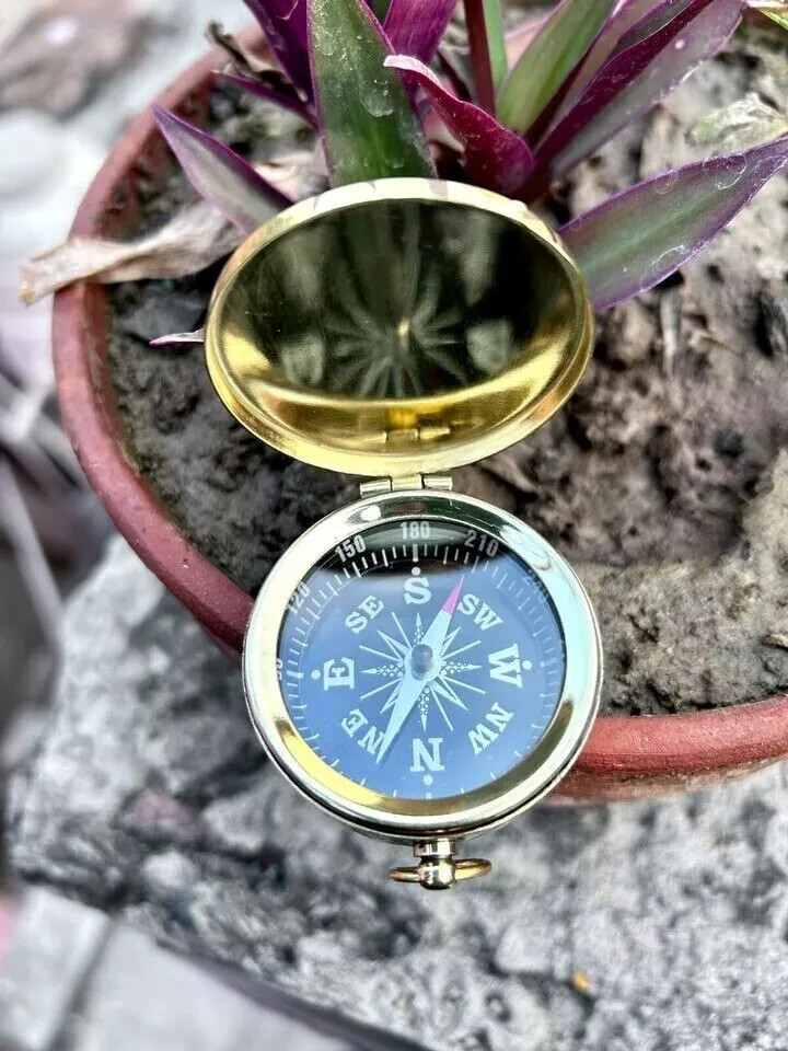Golden Finish Compass Brass Lid Pocket Compass Gift