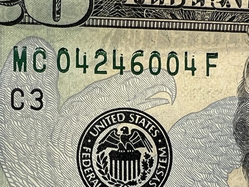 $20 Dollar Bill incomplete Ink stamp on serial number