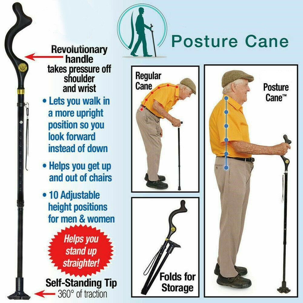 Walking Stick Adjustable Retractable Straight Posture Cane Camping Trekking Pole