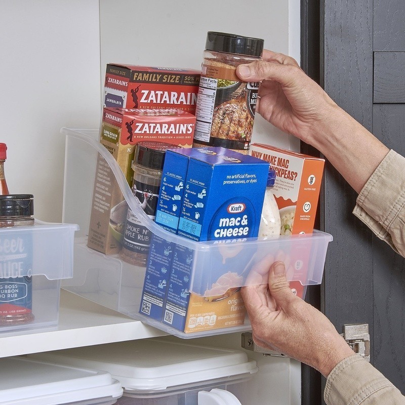 2 Pack Medium Clear Plastic Bins 2 Tier Stackable Kitchen Organizer Storage New