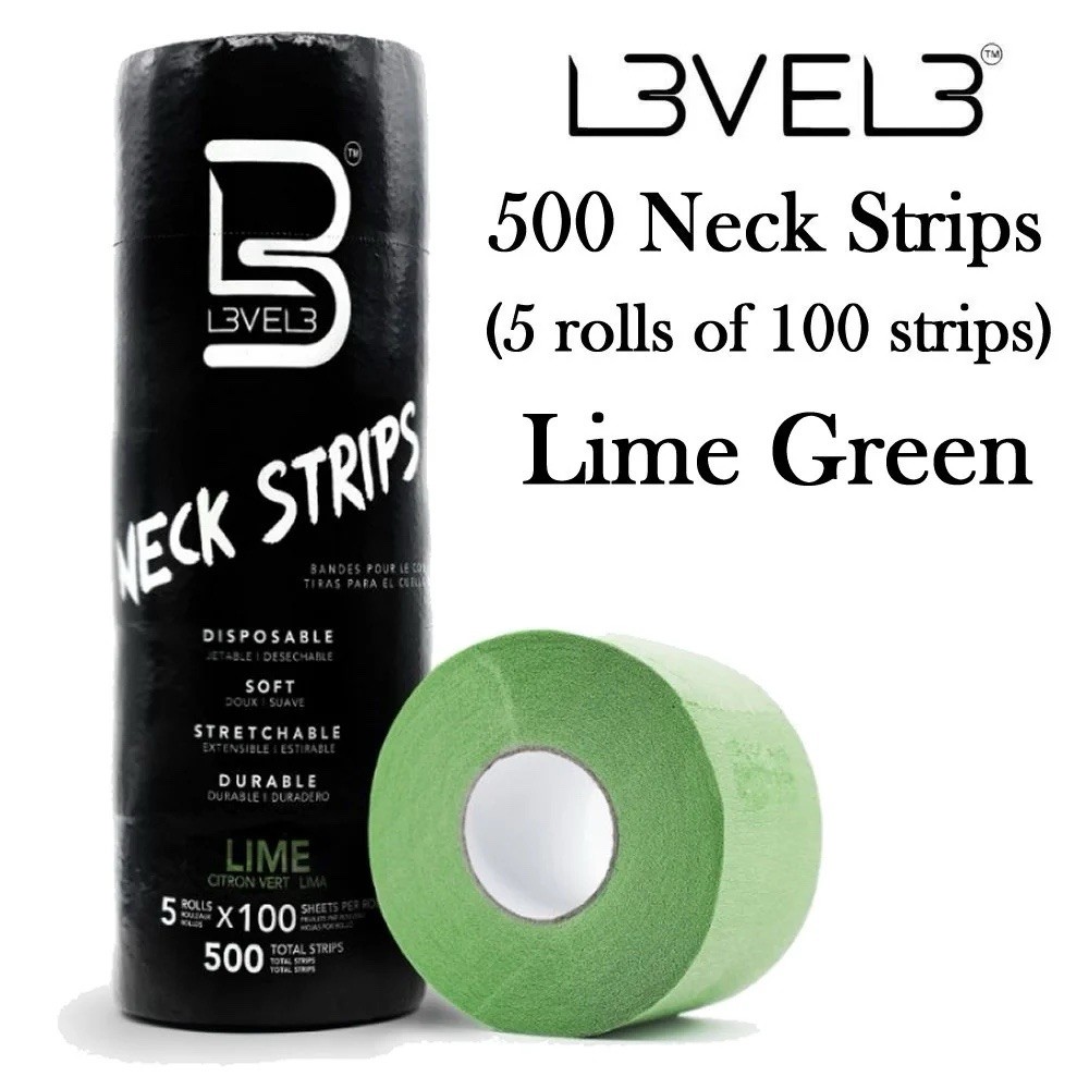 L3VEL3 Neck Strips Lime Green 500 Count Disposable Soft Stretchable Durable