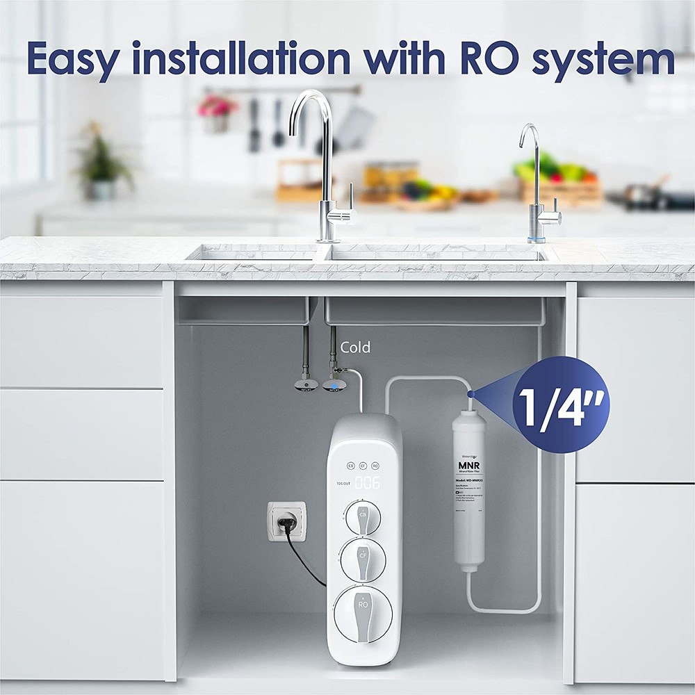 Waterdrop Remineralization Inline Water Filter, 1/4” Quick Connect Post Filter