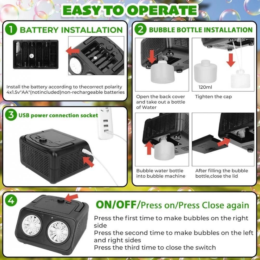 Automatic Bubble Machine Upgrade Bubble Blower w/2 Fans, Portable Bubble Maker