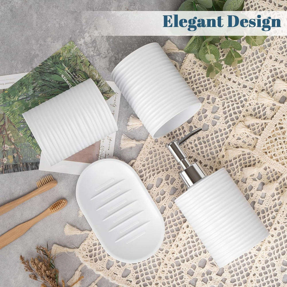 Plastic Bathroom Accessories Set 4Pcs, White Bathroom Accessory Set Includes Liq