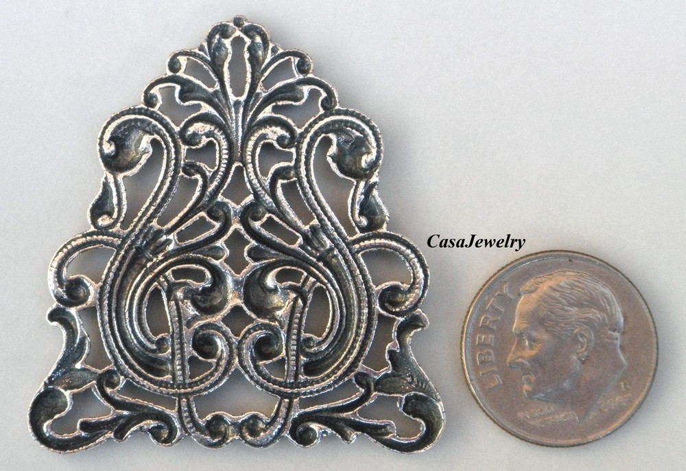 #2156 ANTIQUED .925 STERLING SILVER PLATED OPEN FILIGREE COMPONENT- 1 Pc