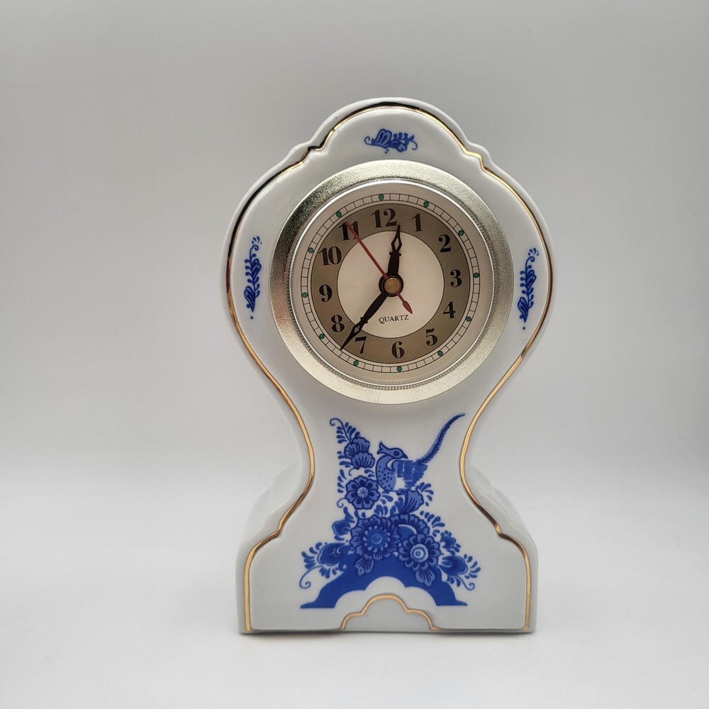 Vintage Rosdoft Park Clock Delftware Hand painted  Tabletop Clock Quartz