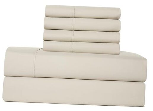 Sheets Set 6 Piece Cooling Bed Sheets with 4 Envelope Pillowcases King Beige