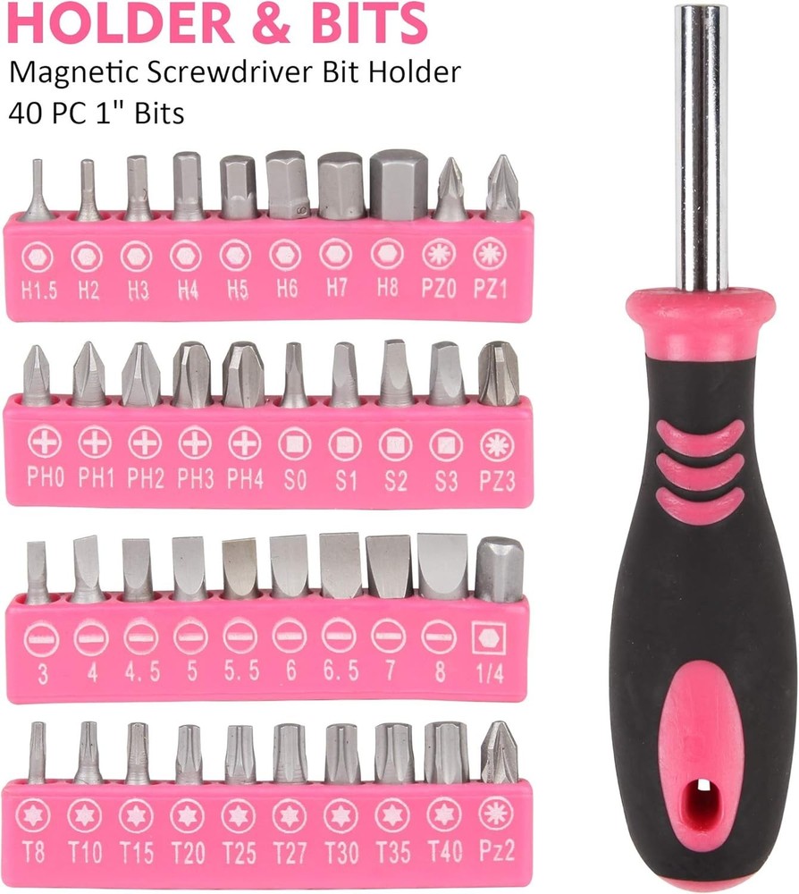 Ultimate 52-Piece Hand Tool Set in Pink - Transportable and Multi-Functional