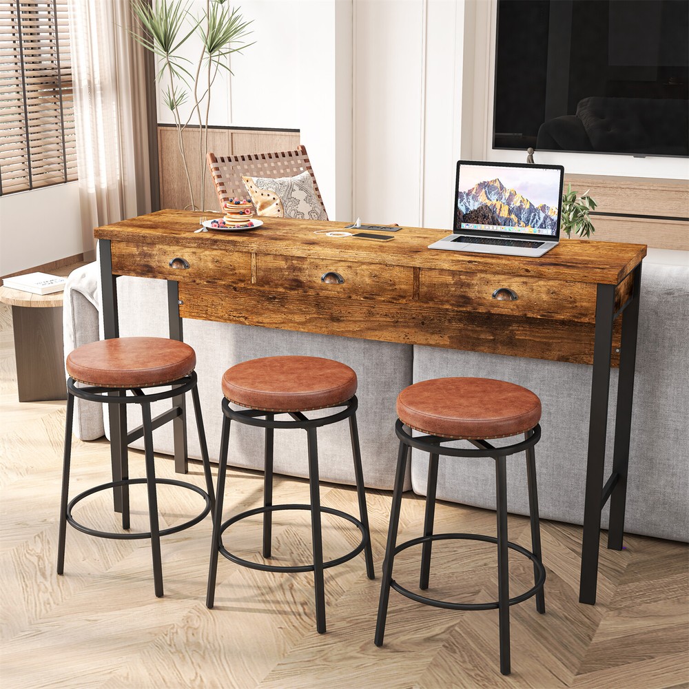 4 Piece Bar Table Set Counter Height Kitchen Pub Table with 3 Bar Stools US