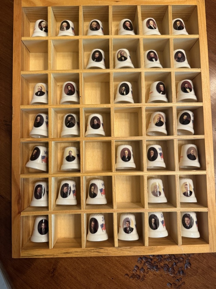 Ceramic Presidential Thimble Set PLUS Wooden Display Case